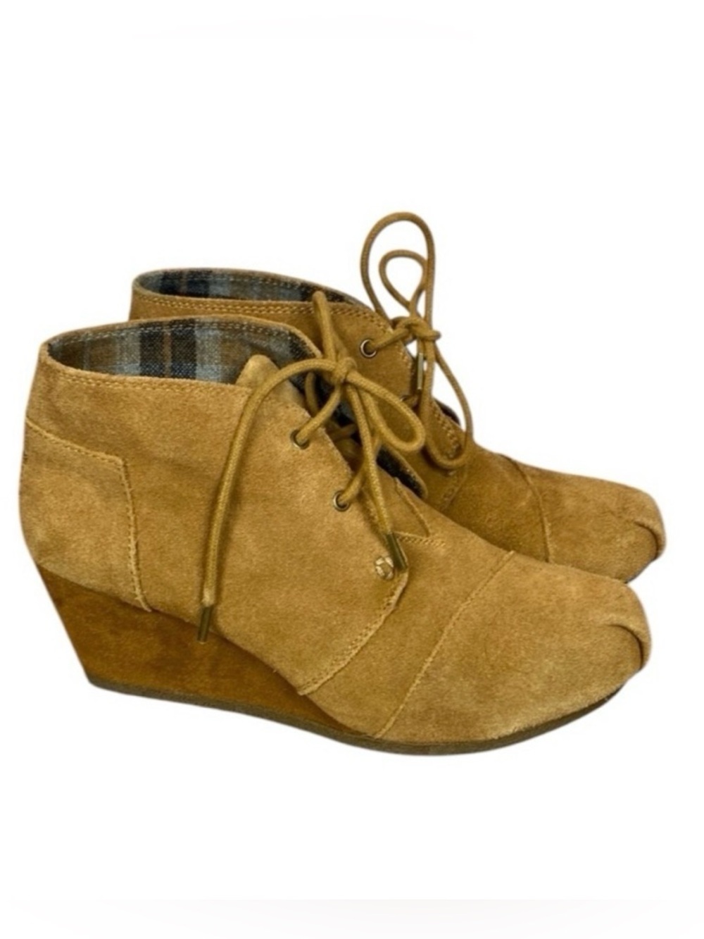 Bobs Skechers Desert Tan Suede Wedge Booties Shoes Lace-Up Design Size 7.5